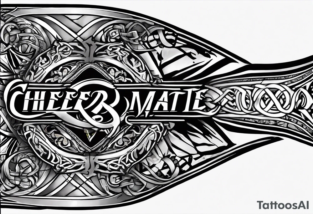 "Cheers Mate" text, armband +Celtic +grey Cancer Ribbon +tribal +artistic tattoo idea
