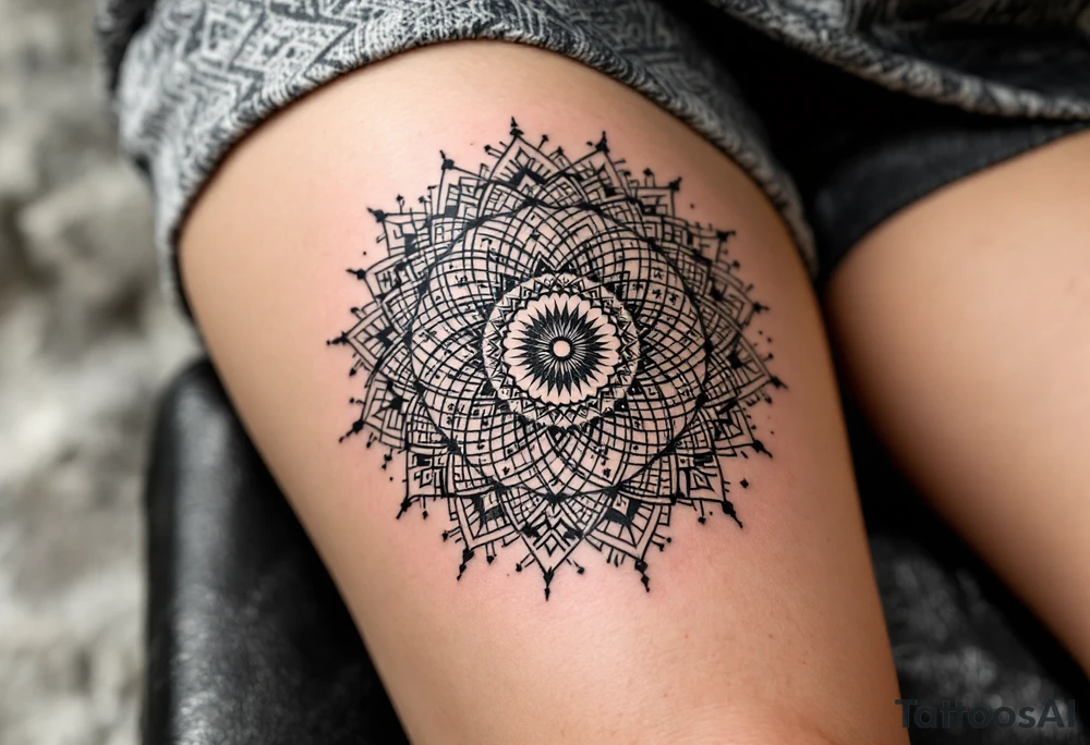 intricate mandala with sacred geometry and cosmic elements tattoo idea