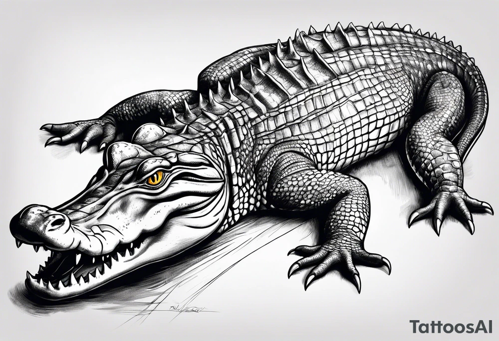 Full body alligator with tail leg top view tattoo idea