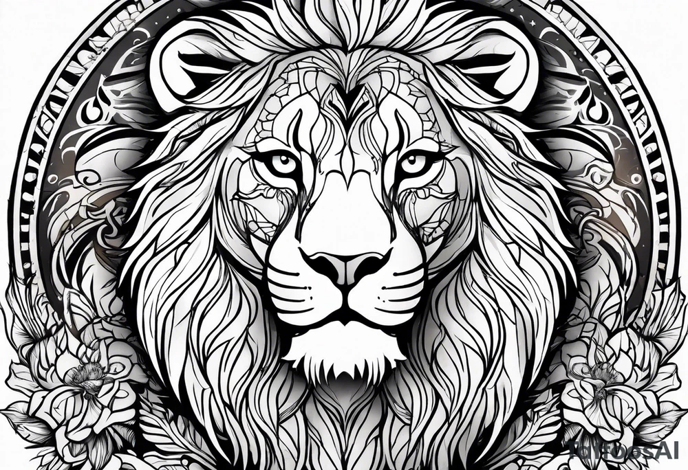 Leo symbol in the middle of lion and lioness tattoo idea