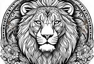 Leo symbol in the middle of lion and lioness tattoo idea