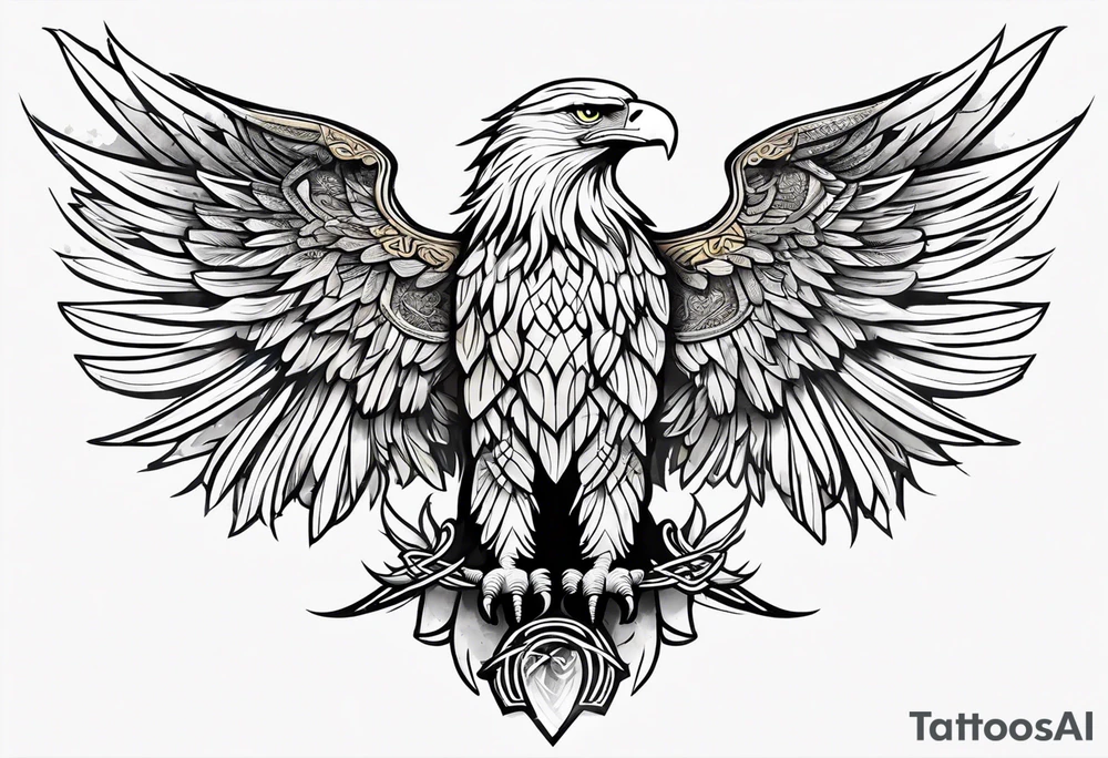 Simple celtic Eagle with wings spread upwards linework tattoo idea