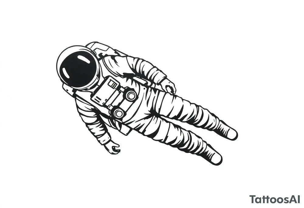 A realistic stencil silhouette style drawing of a astronaut floating in space tattoo idea