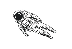 A realistic stencil silhouette style drawing of a astronaut floating in space tattoo idea