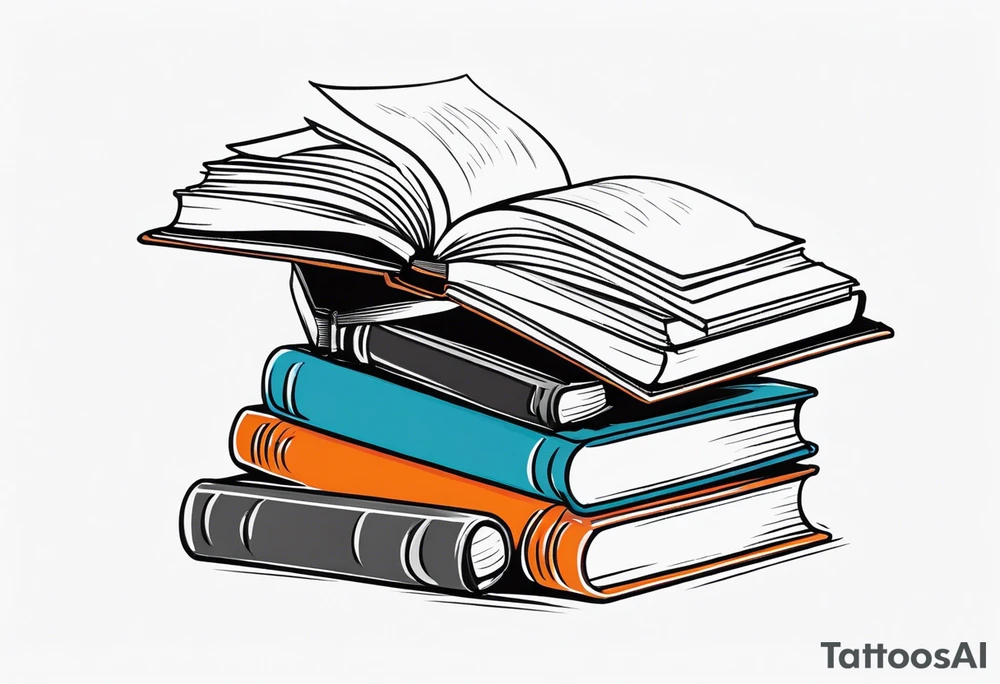 Open book on top of a stack of books tattoo idea