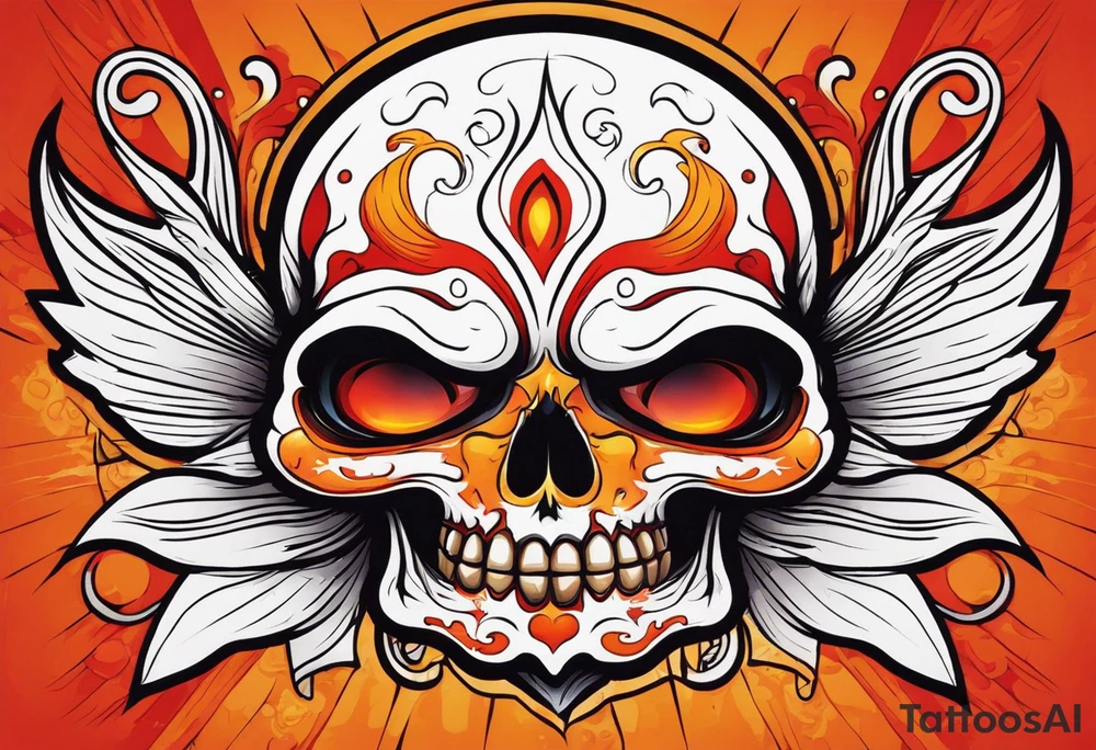 Ghost of skull that is red and orange tattoo idea