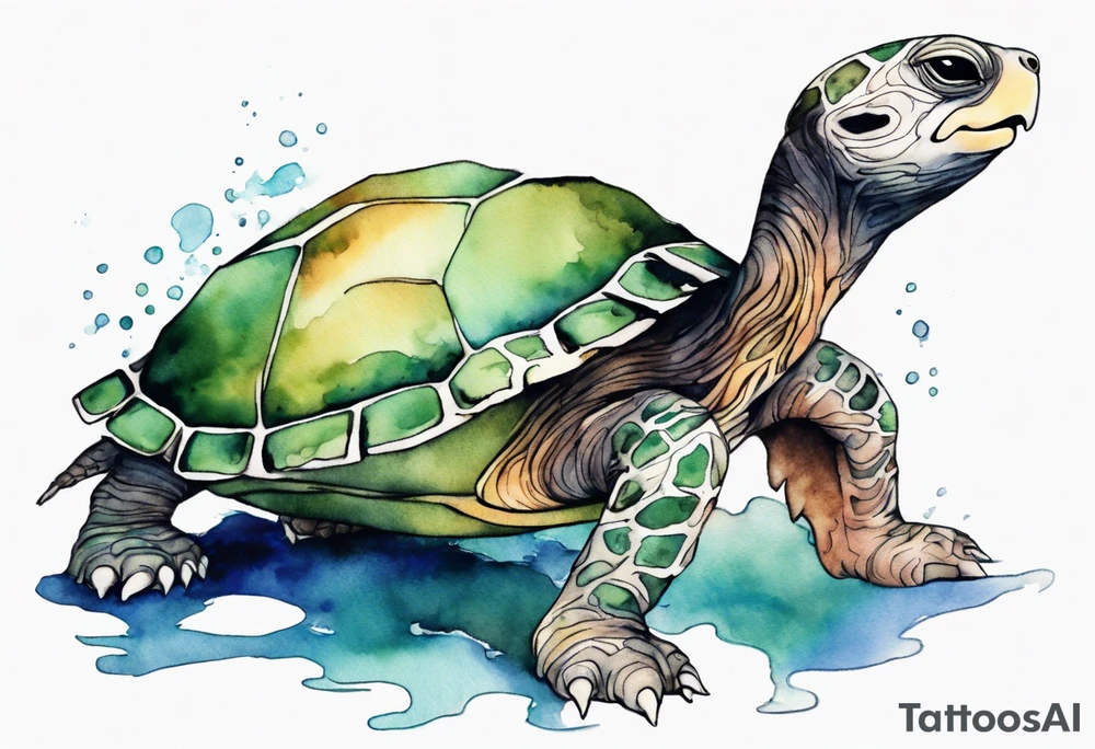 a creature that looks like a turtle covered in fur, on the shore tattoo idea