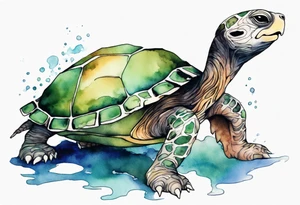 a creature that looks like a turtle covered in fur, on the shore tattoo idea