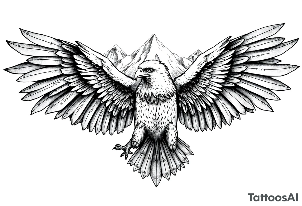 majestic eagle spreading wings against mountain peaks 

In the eagles wings put these names. 
Isabella 
joeseph
Anthony tattoo idea