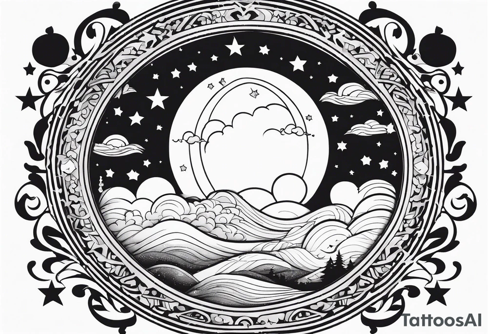 circle vignette frame surrounded by stars clouds tattoo idea circle vignette frame surrounded by stars clouds tattoo idea