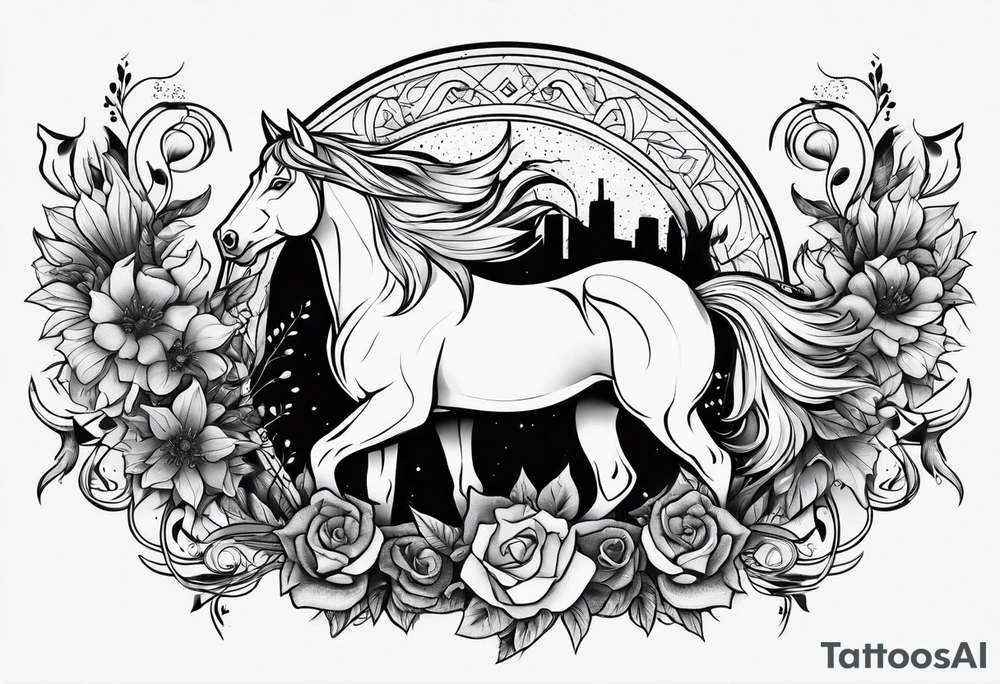 Horse and wolf mixed tattoo idea