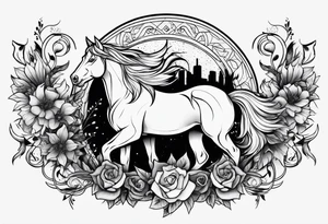 Horse and wolf mixed tattoo idea