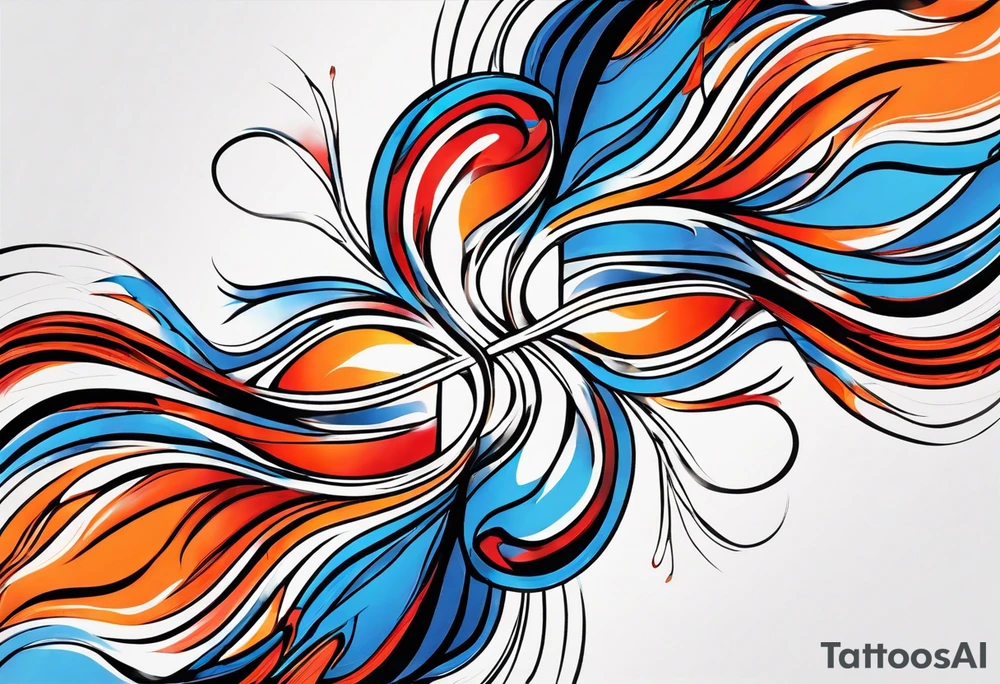 Minimalist lines twin flame blue red and orange mixed flame with some type of straight lines tattoo idea