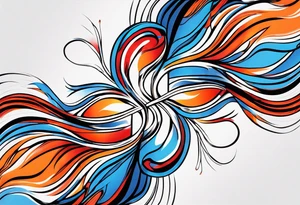 Minimalist lines twin flame blue red and orange mixed flame with some type of straight lines tattoo idea