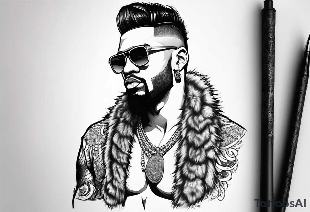 Fur pimp coat no shirt tattoo idea