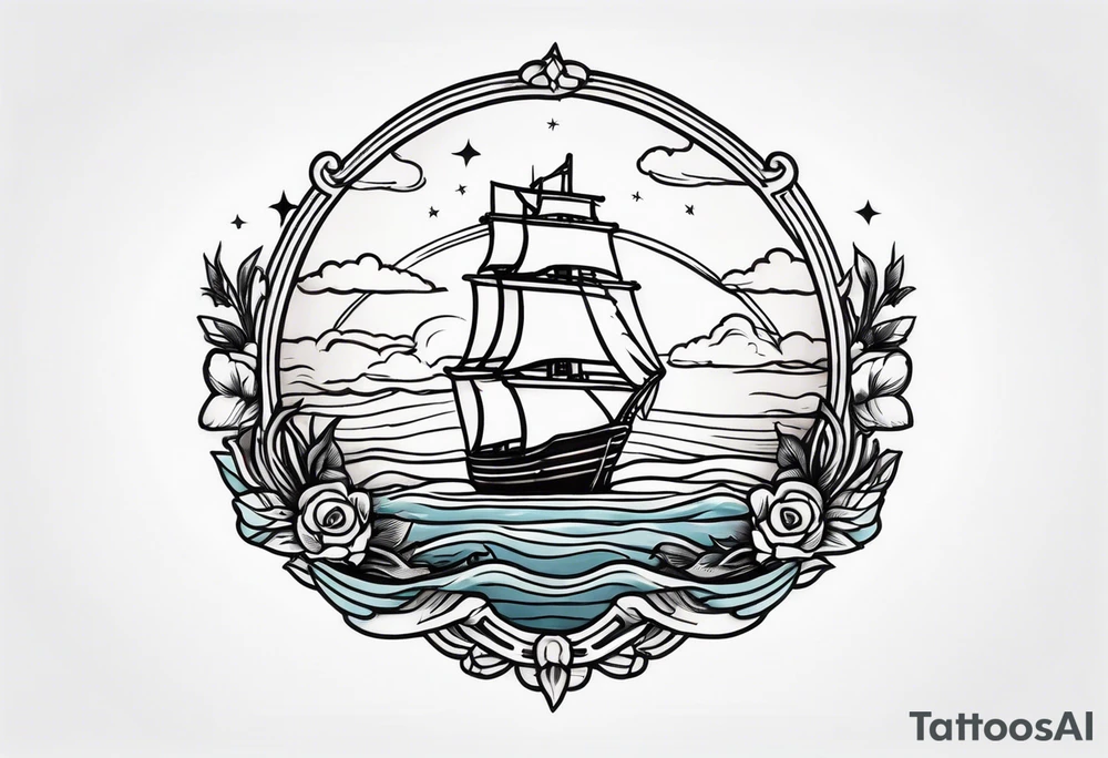 american traditional horizon at sea tattoo idea