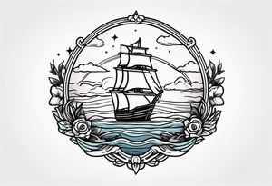 american traditional horizon at sea tattoo idea