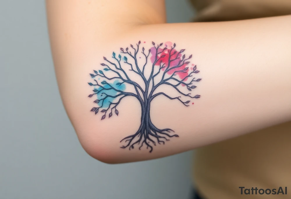 mystical tree of life with cosmic roots and celestial branches tattoo idea
