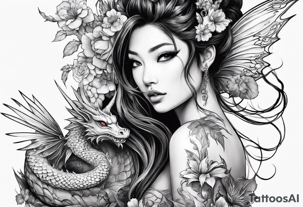 complete fairy nymph with dragon tattoo idea