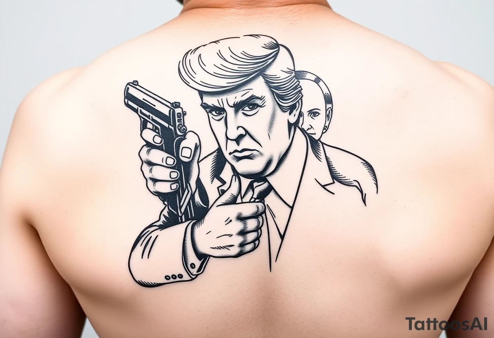 President Trump holding a gun to President Biden tattoo idea