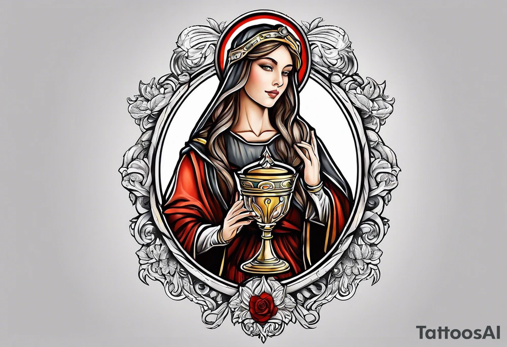 Female saint holding a chalice tattoo idea