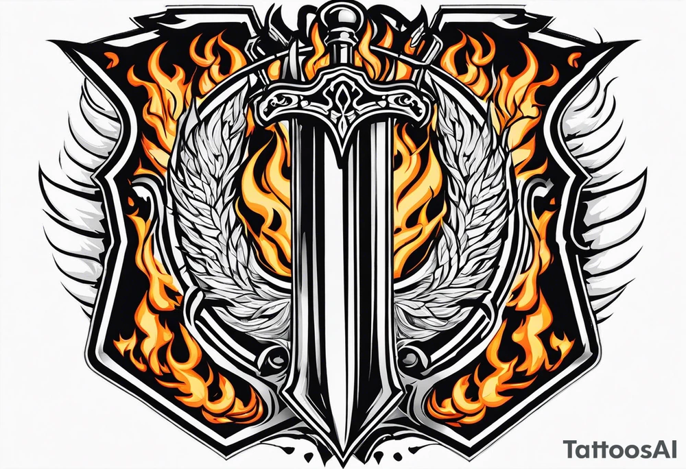 Valhalla on fire shield sword tattoo idea