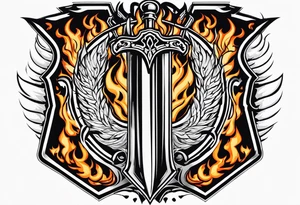 Valhalla on fire shield sword tattoo idea