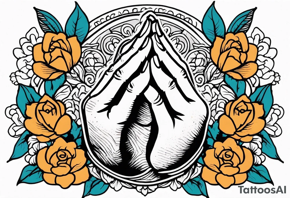 praying hands

old school vintage simple traditional design with vintage flowers surrounding
bold color simple tattoo idea
