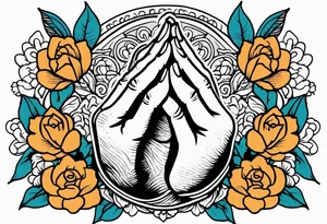 praying hands

old school vintage simple traditional design with vintage flowers surrounding
bold color simple tattoo idea