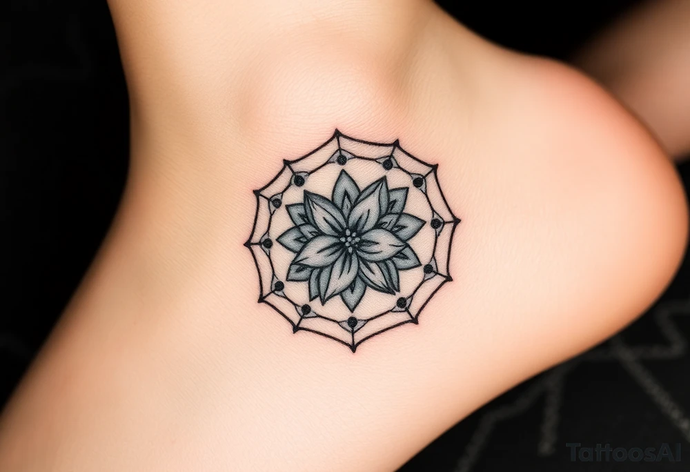 Hexagon with astrological sign for Leo,  larkspur and water lilies in the center tattoo idea