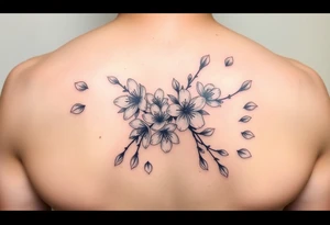 delicate cherry blossoms swirling in spring breeze with petals tattoo idea