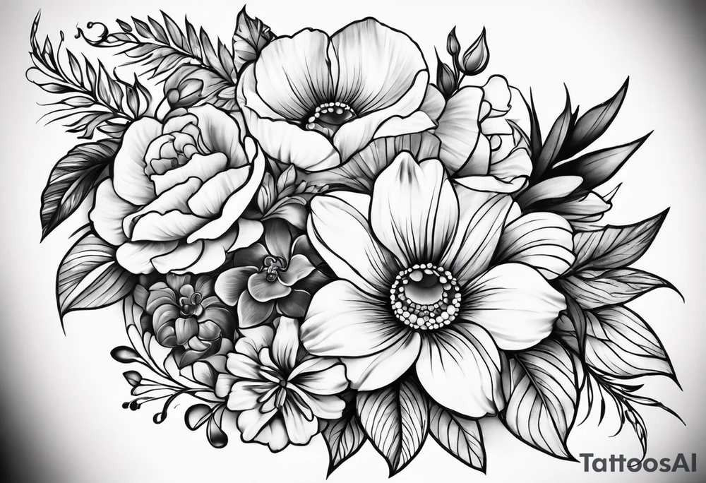tattoo to represent that I have 3 children (girls). For inspiration I like flowers, the beach. Tattoo is for ribcage down side of body tattoo idea