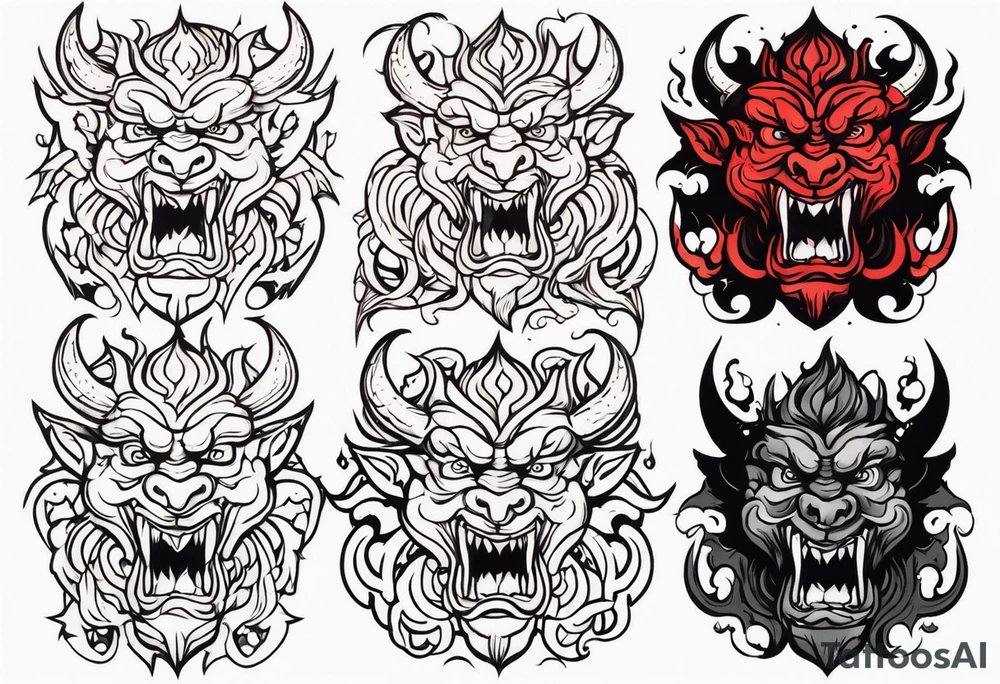 male fighting demons tattoo idea