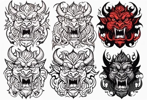 male fighting demons tattoo idea