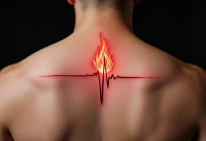 A red EKG line transforming into a small flame at the peak, symbolizing passion and energy. tattoo idea