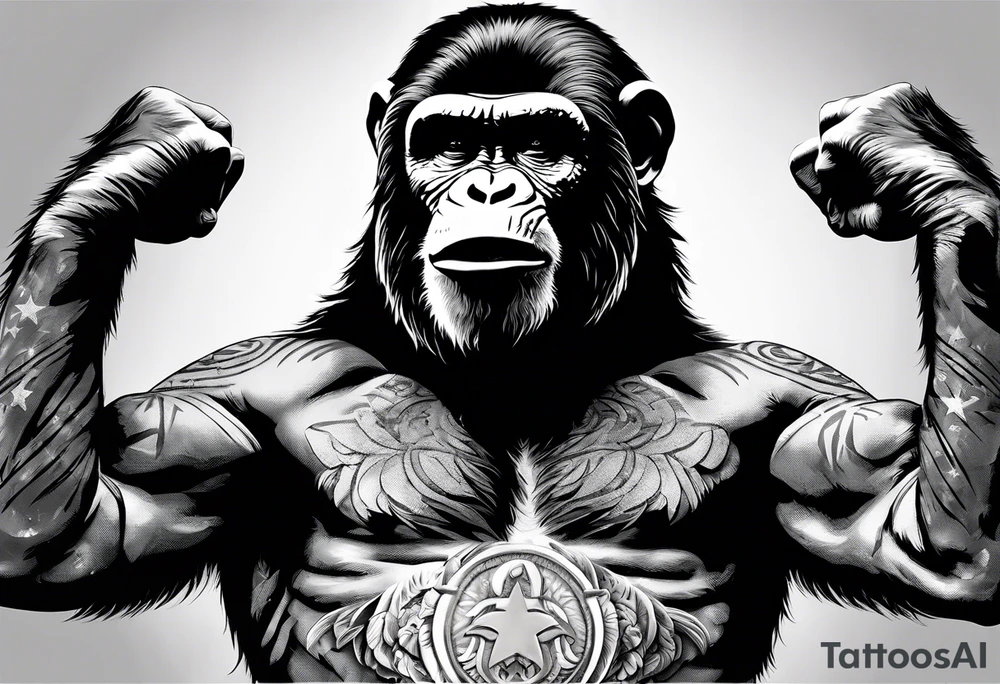 Caesar from planet of the apes with his arms up tattoo idea