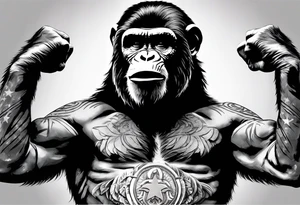 Caesar from planet of the apes with his arms up tattoo idea