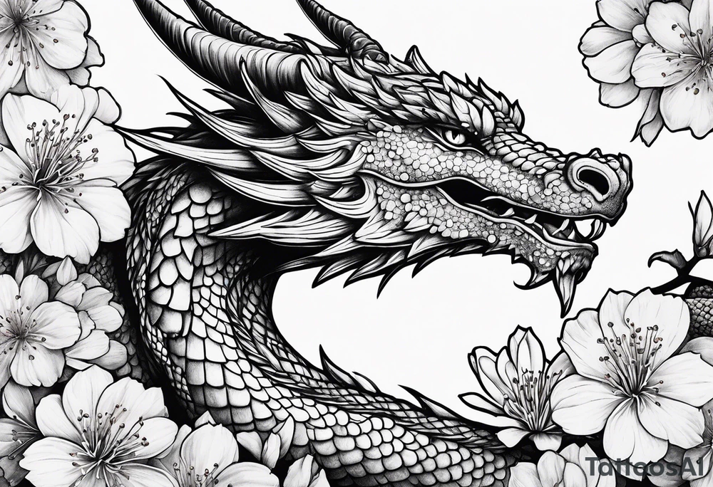 dragon with cherry blossom tattoo idea
