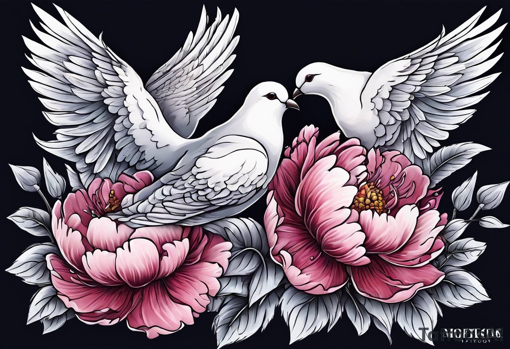 Peony and dove tattoo idea