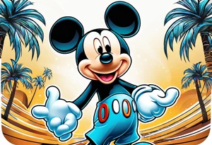 mickey mouse with palm trees looking like tron character tattoo idea