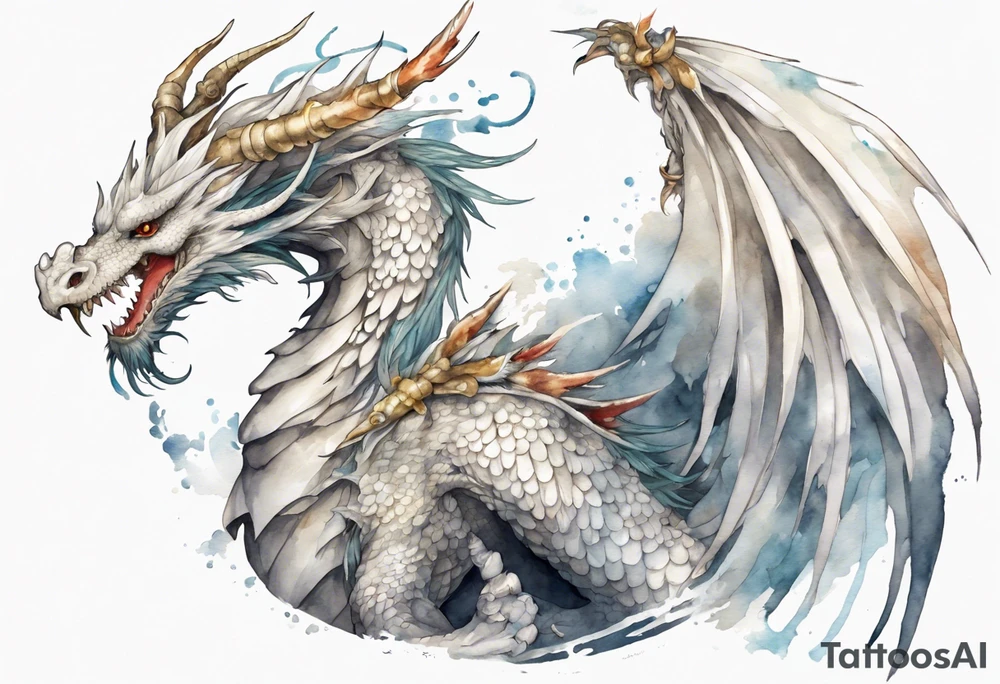 a white feathered dragon wearing an iron crown tattoo idea