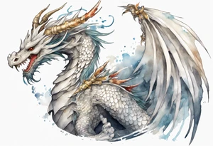 a white feathered dragon wearing an iron crown tattoo idea