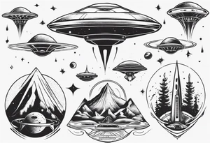 alien/ufo scene for a leg sleeve tattoo tattoo idea