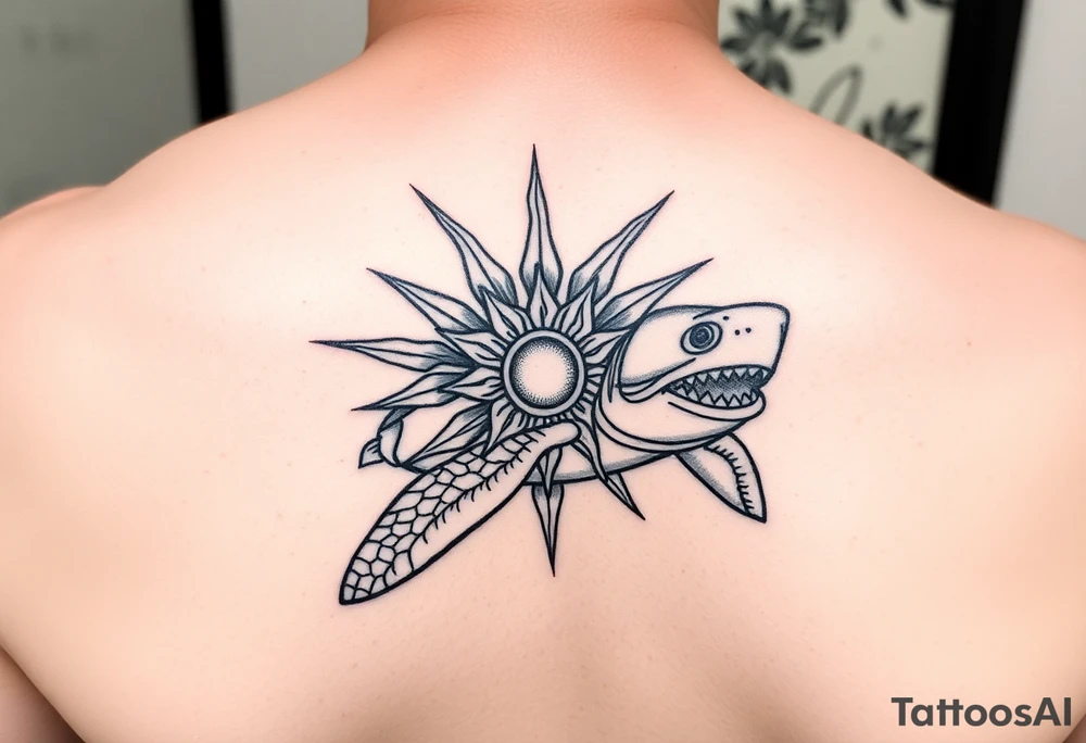 Polynesian sun turtle shark manta fish hook tattoo idea