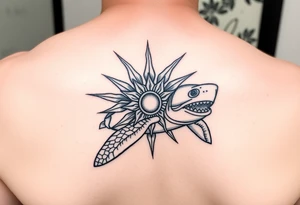 Polynesian sun turtle shark manta fish hook tattoo idea