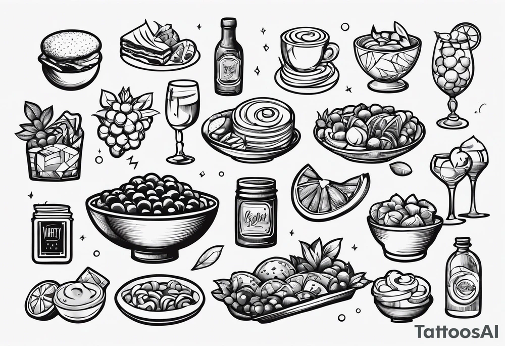 Variety simple line food flash sheet tattoo idea