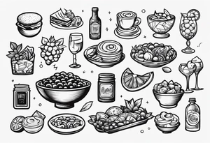 Variety simple line food flash sheet tattoo idea