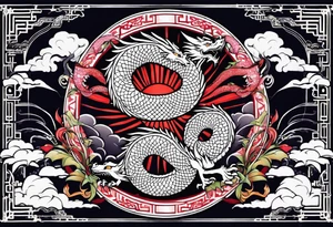 Japanese Dragon cute, celestial, cross tattoo idea