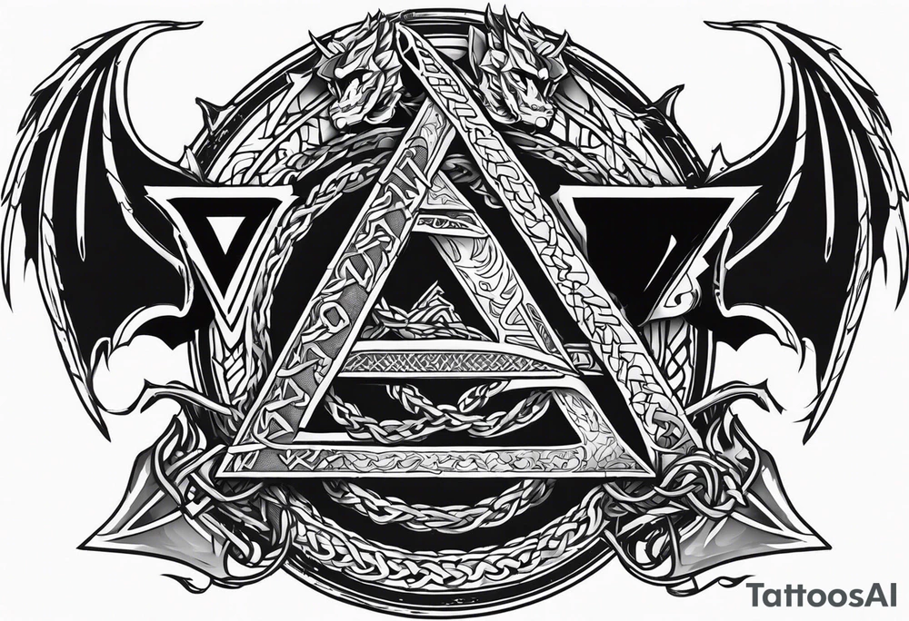 Valhalla sword shield dragon axe Valknut barbed wire chains fire tattoo idea Valhalla sword shield dragon axe Valknut barbed wire chains fire tattoo idea