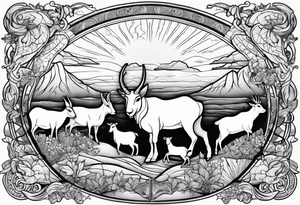 A badger, a goat and a reindeer on Noah's ark inside the outlines of Map of Mallorca tattoo idea